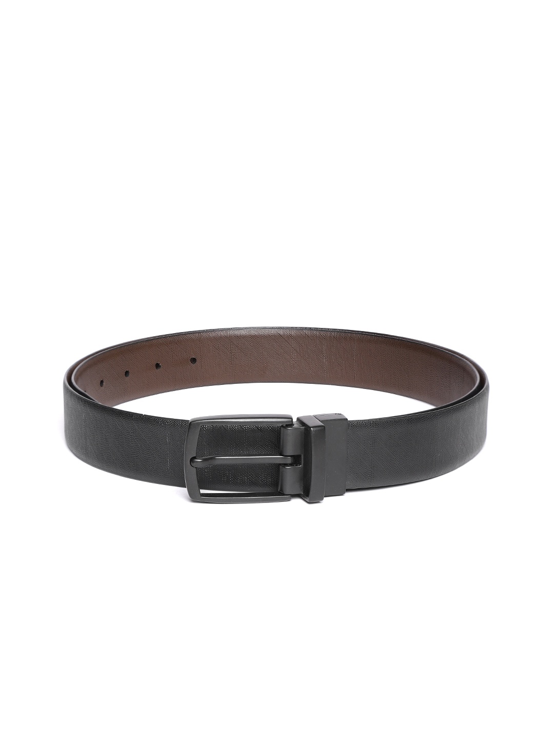 

JUNGLER Men Black & Coffee Brown Leather Textured Reversible Belt