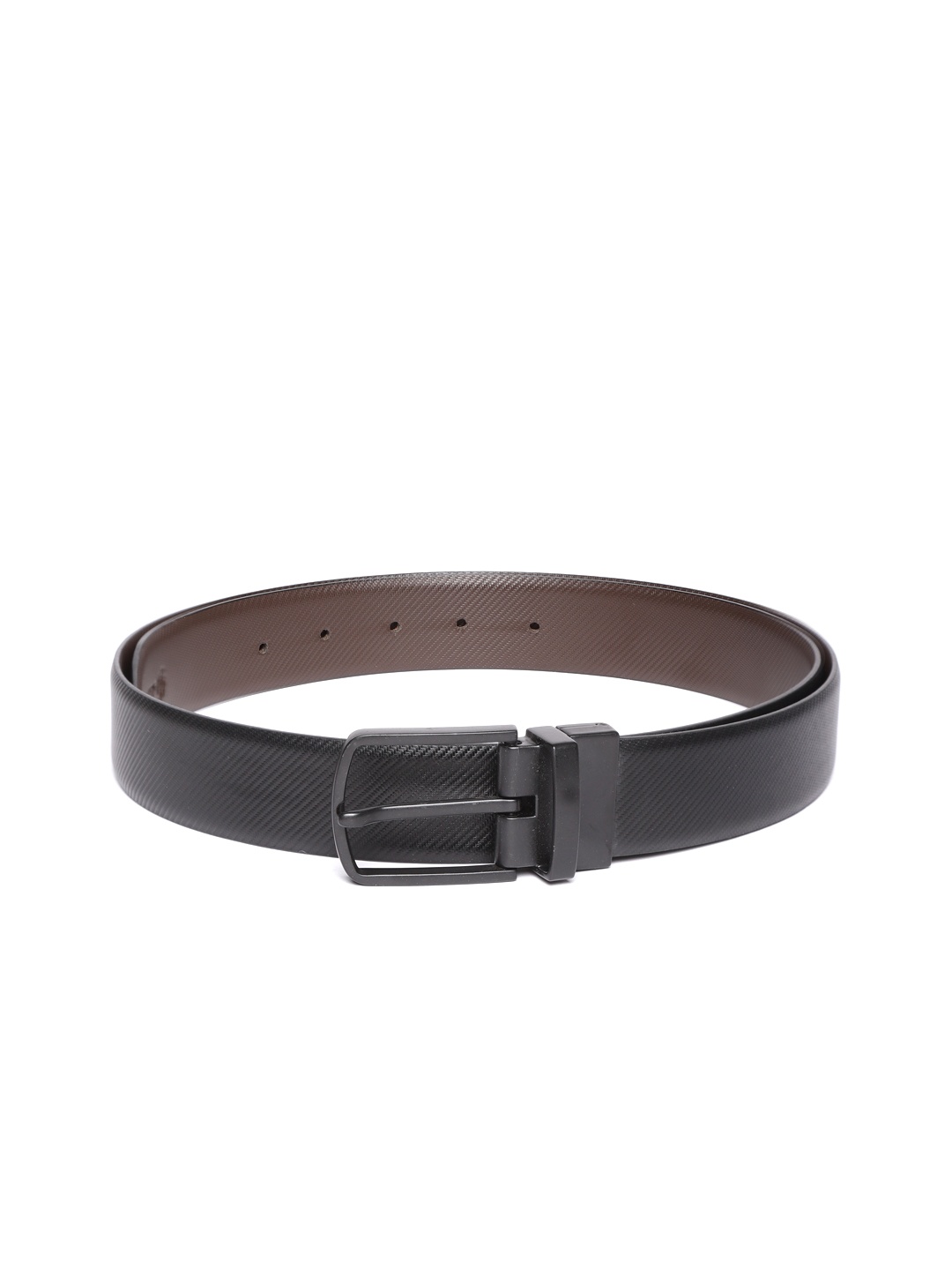 

JUNGLER Men Black & Coffee Brown Leather Textured Reversible Belt