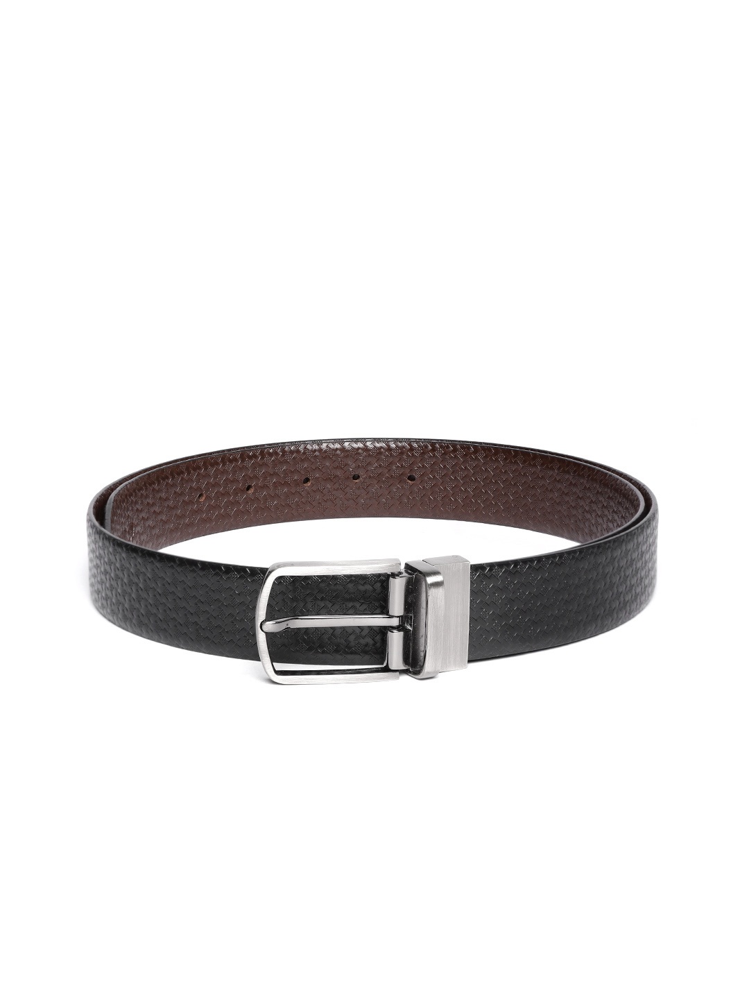 

JUNGLER Men Black & Brown Leather Basket Weave Reversible Belt