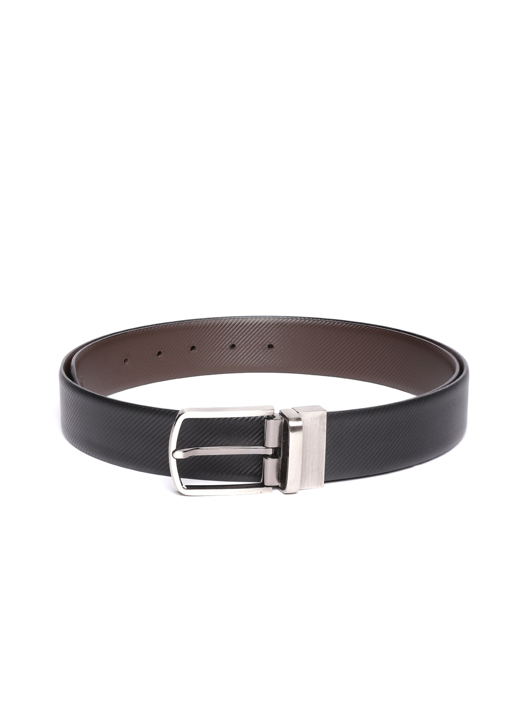 

JUNGLER Men Black & Coffee Brown Textured Leather Reversible Belt