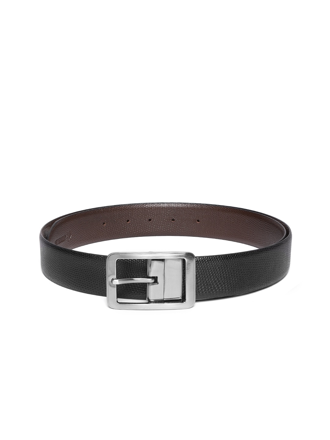 

JUNGLER Men Black & Coffee Brown Leather Snakeskin Textured Reversible Belt