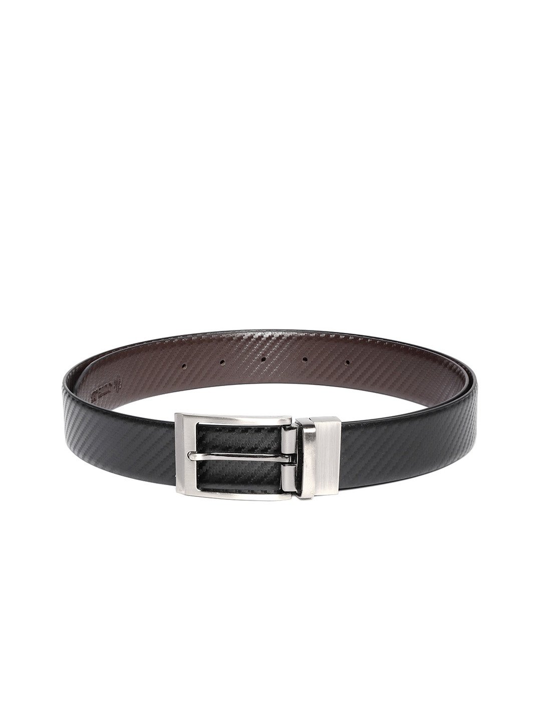 

JUNGLER Men Black & Coffee Brown Leather Textured Reversible Belt