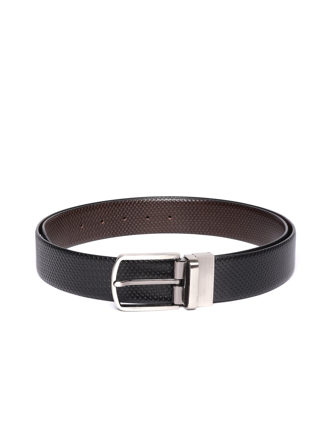 

JUNGLER Men Black & Coffee Brown Leather Textured Reversible Belt