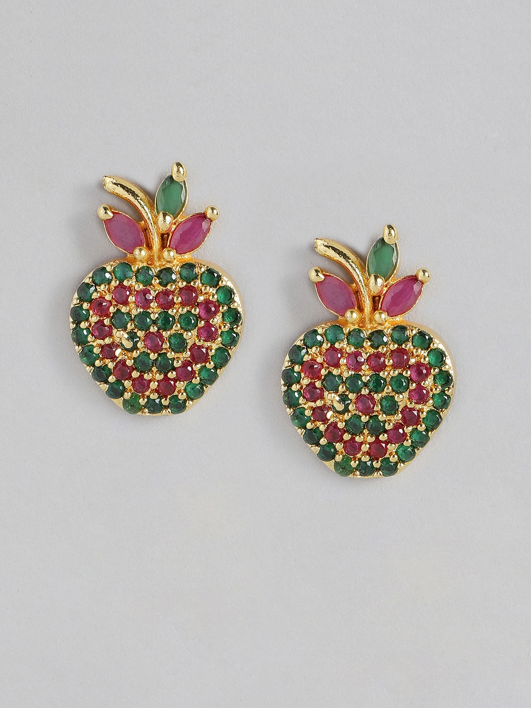 

justpeachy Green & Red Gold-Plated AD Studded Quirky Studs