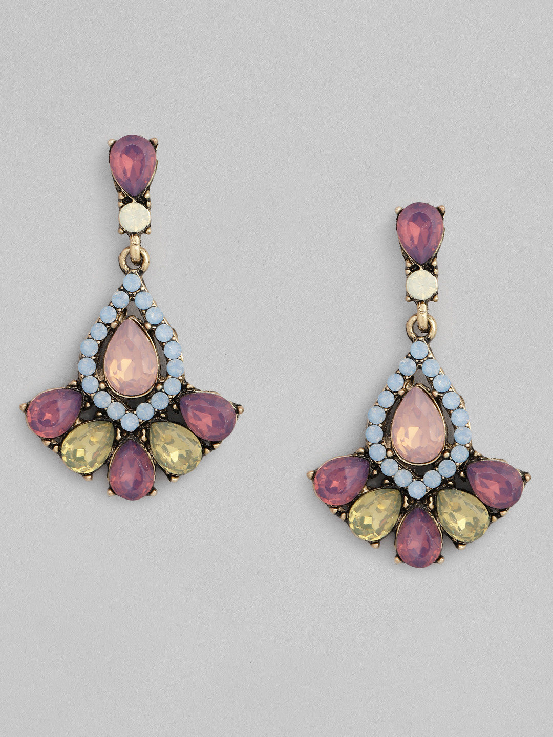 

justpeachy Pink & Yellow Stone Studded Contemporary Drop Earrings