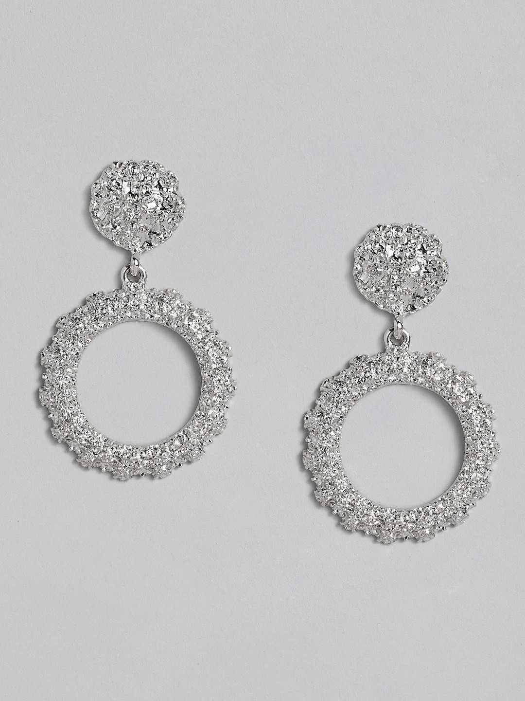

justpeachy Silver-Plated Circular Drop Earrings