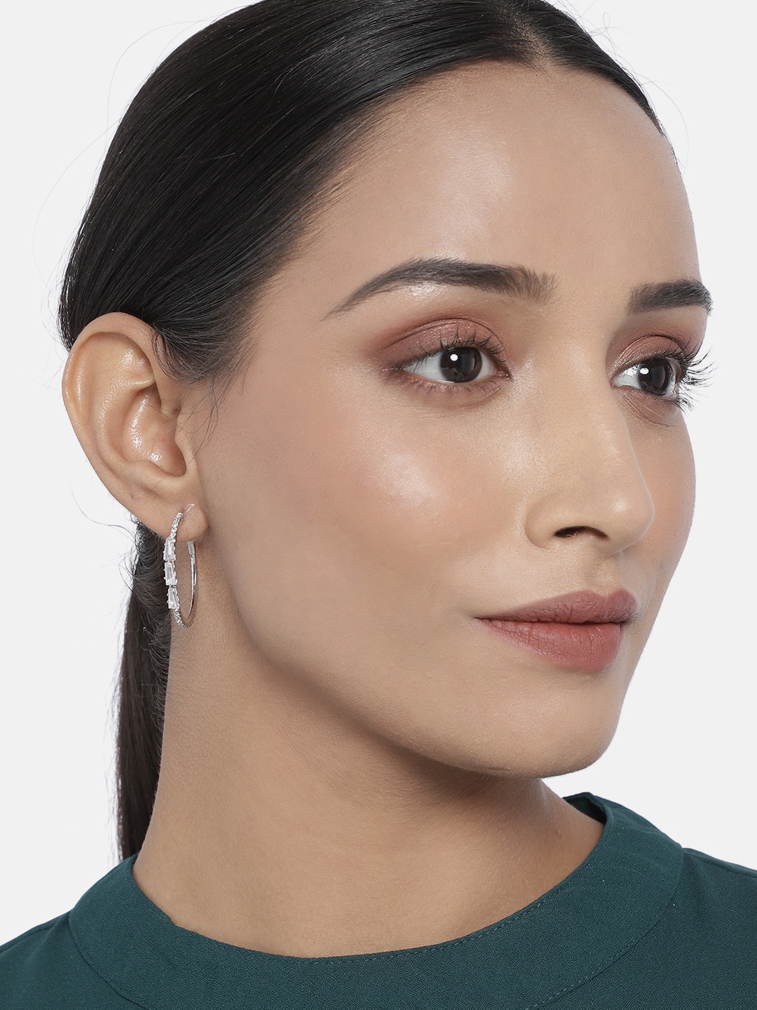 

Just Peachy Silver-Plated Cubic Zirconia Studded Circular Hoop Earrings