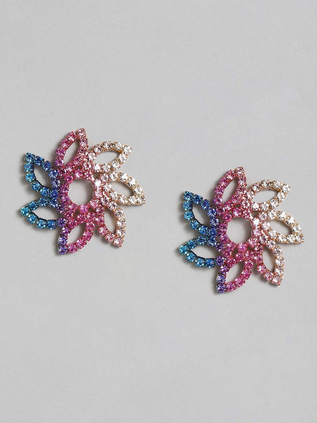 

justpeachy Multicoloured Gold-Plated Studded Floral Studs, Multi