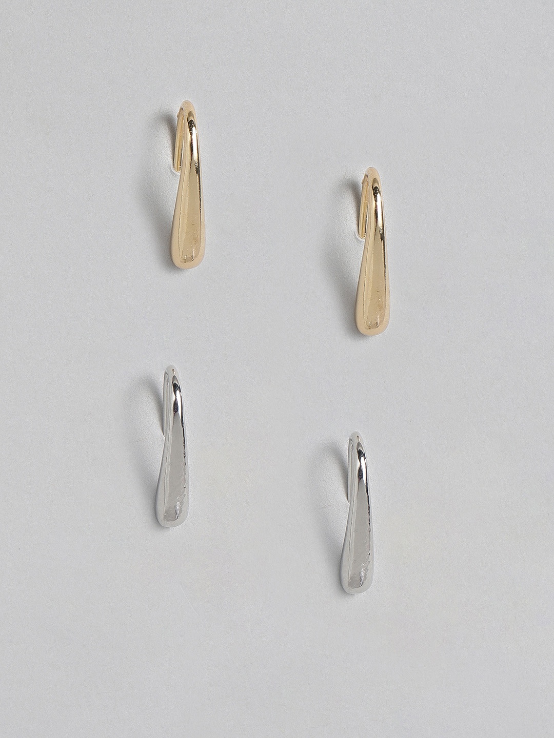 

justpeachy Set of 2 Silver-Plated & Gold-Plated Contemporary Drop Earrings