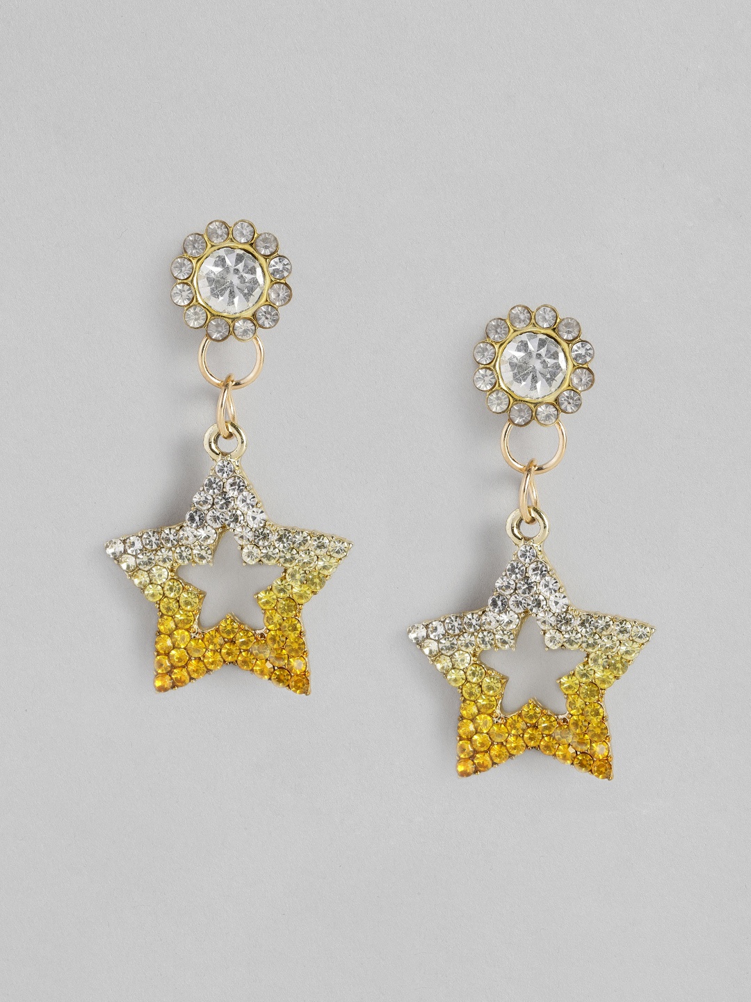 

justpeachy White Gold-Plated Studded Star Shaped Drop Earrings