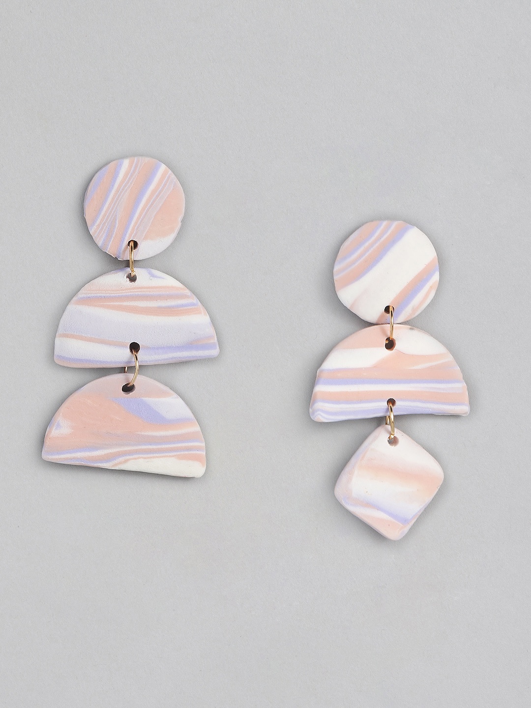 

justpeachy Pink & White Clay Geometric Drop Earrings