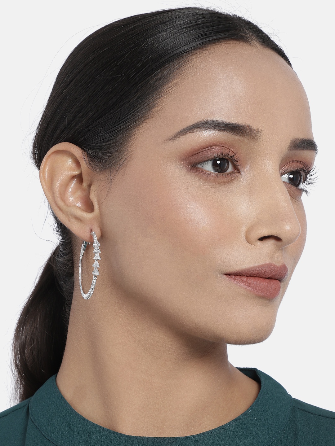 

justpeachy Silver-Plated Cubic Zirconia Circular Hoop Earrings