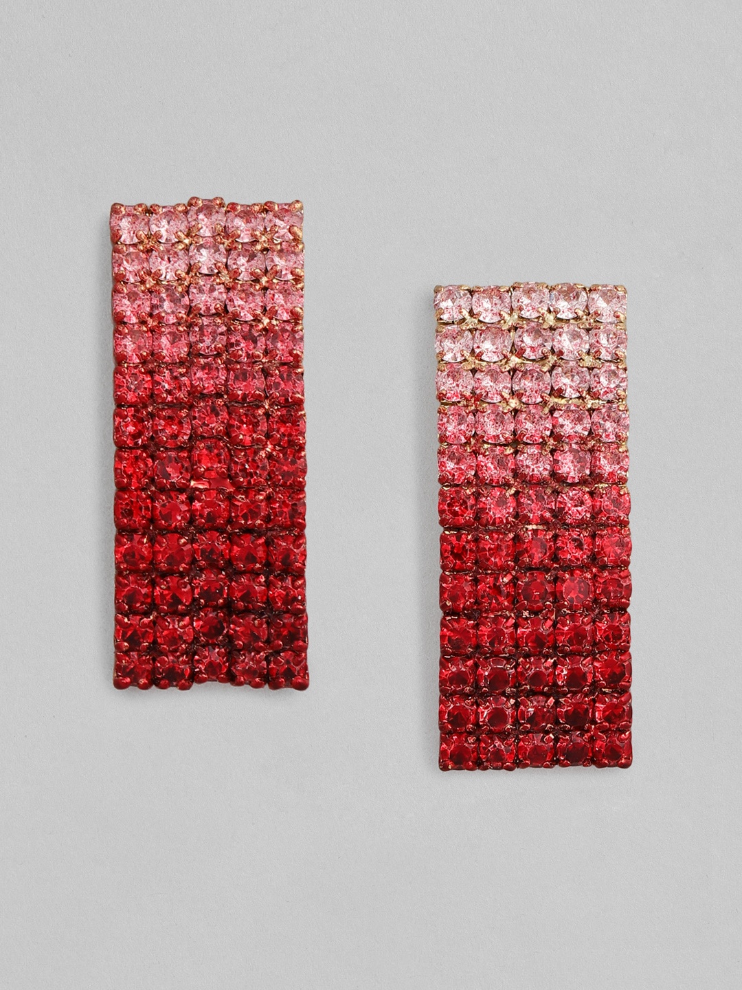 

justpeachy Red Gold-Plated Cubic Zirconia Studded Rectangular Drop Earrings
