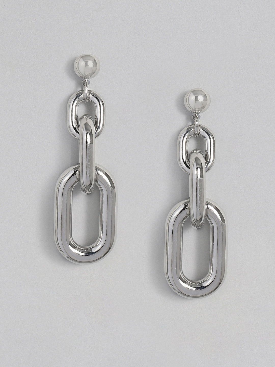 

justpeachy Silver-Plated Contemporary Drop Earrings