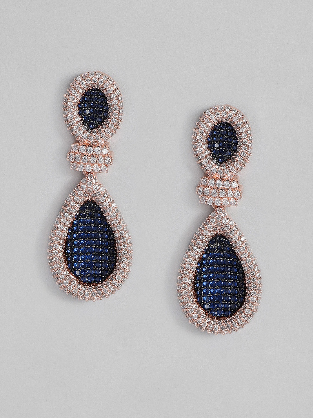 

justpeachy Blue Rose-Gold Plated Teardrop Shaped Drop Earrings