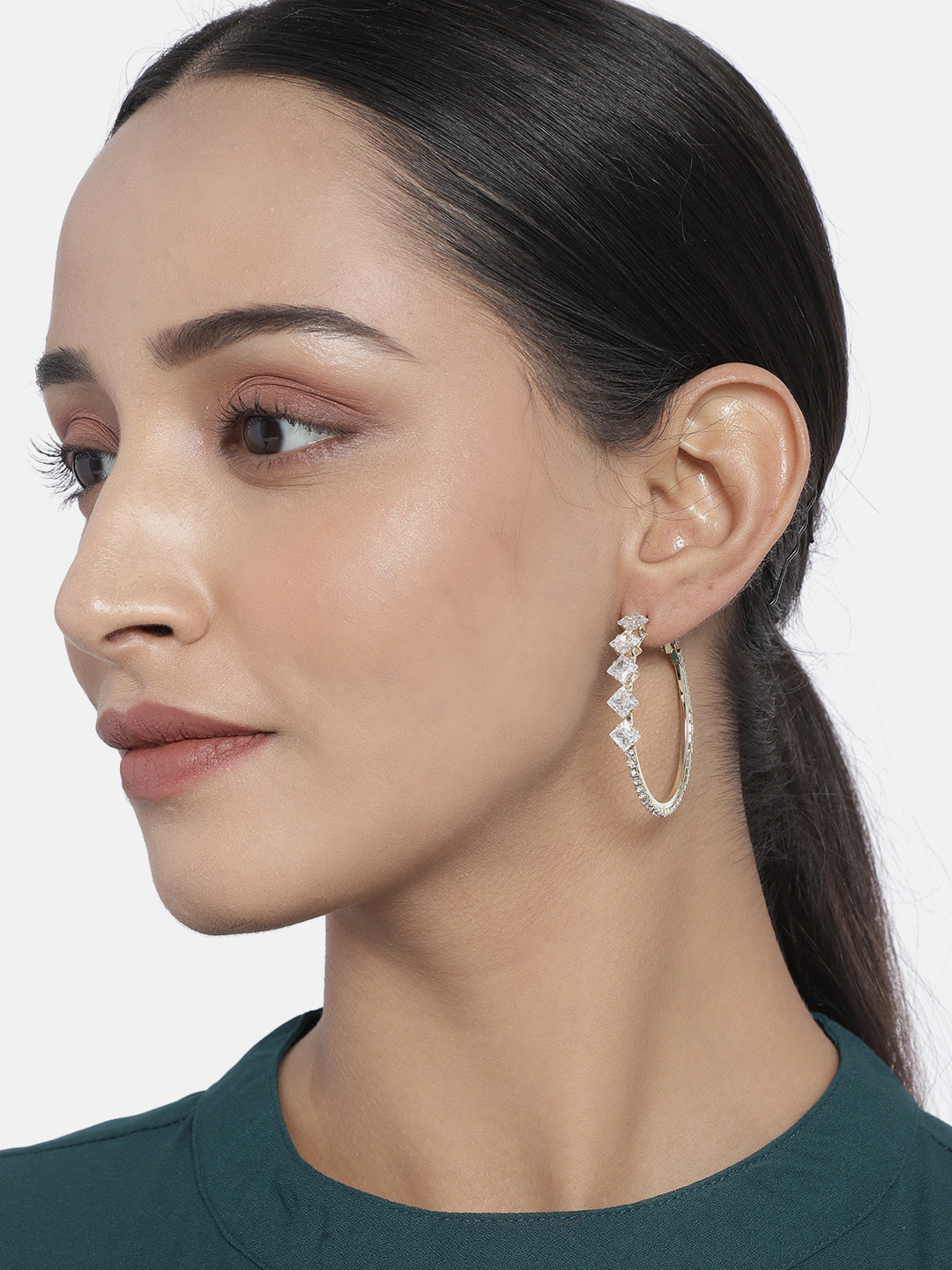 

justpeachy Gold-Toned CZ Hoop Earrings