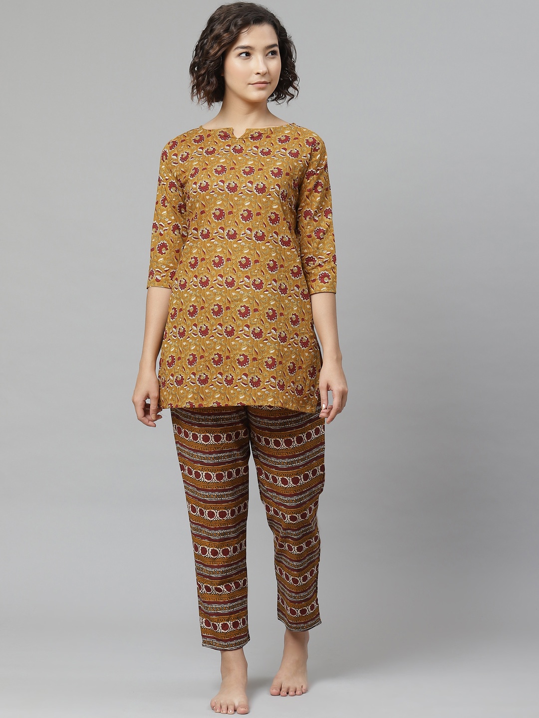

Anubhutee Printed Pure Cotton Night suit, Mustard