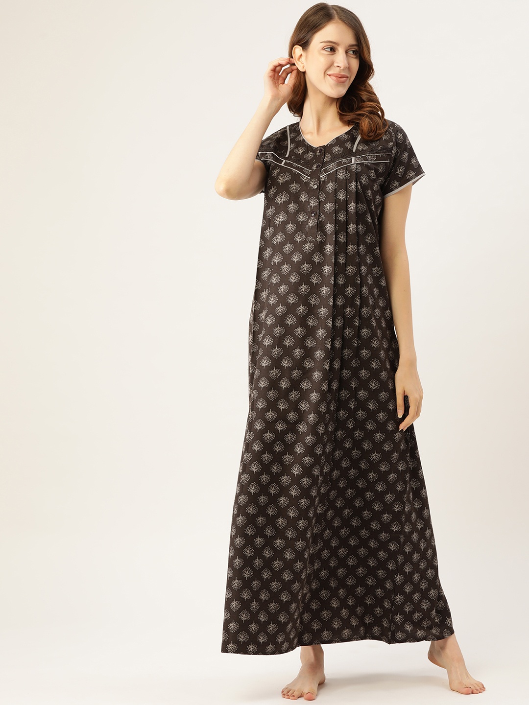 

Sweet Dreams Charcoal Grey Printed Maxi Nightdress