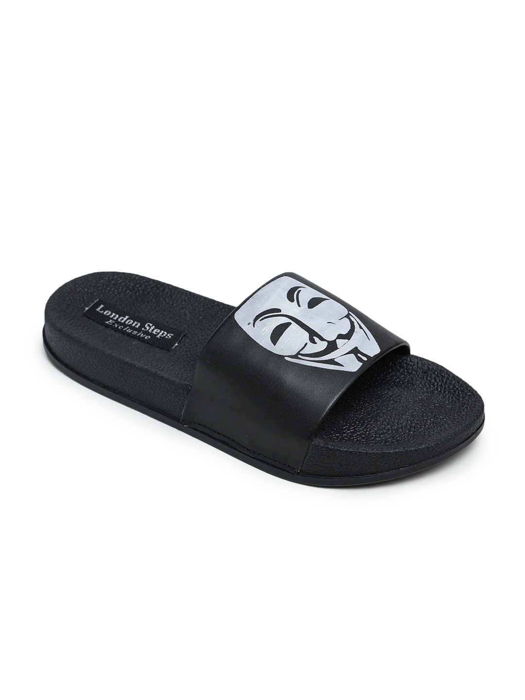 

LONDON STEPS Men Black & Grey Printed Sliders