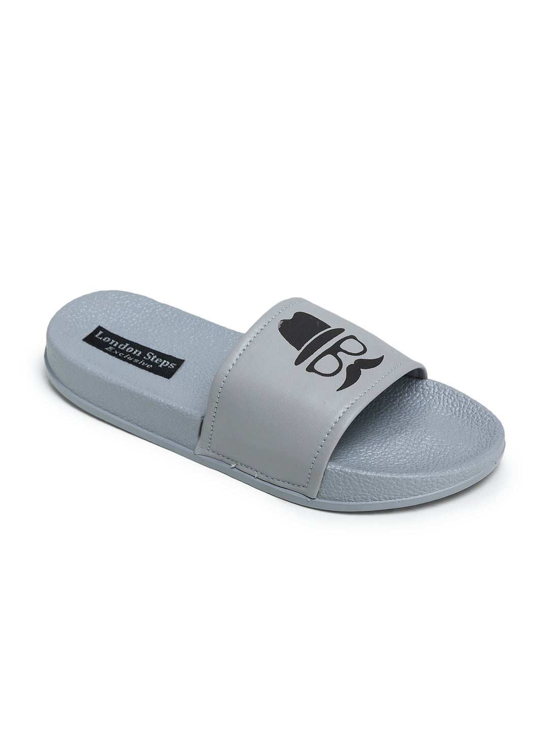 

LONDON STEPS Men Grey & Black Printed Sliders