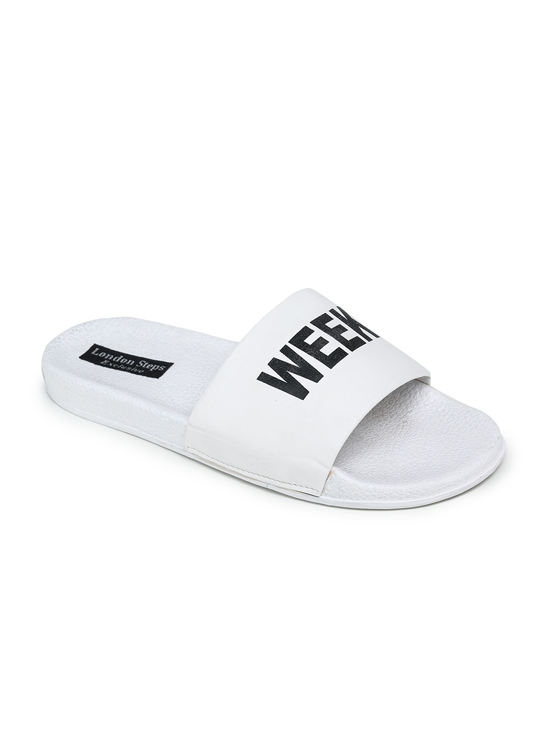 

LONDON STEPS Men White & Black Printed Sliders