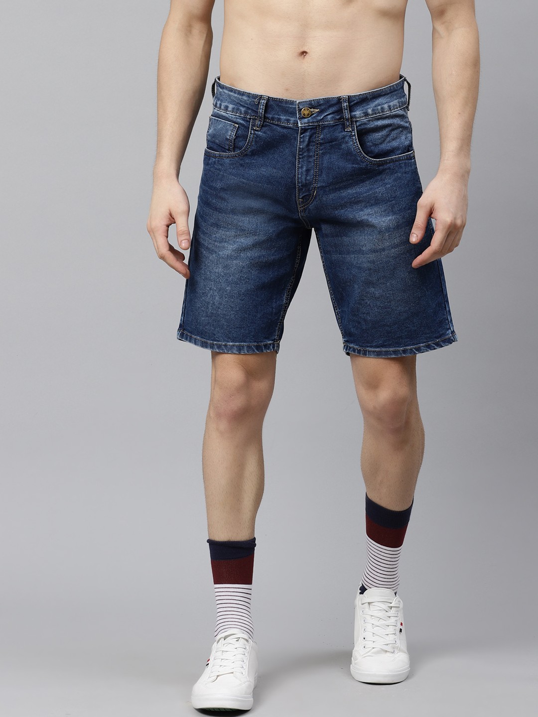 

Kook N Keech Men Navy Blue Solid Regular Fit Denim Shorts