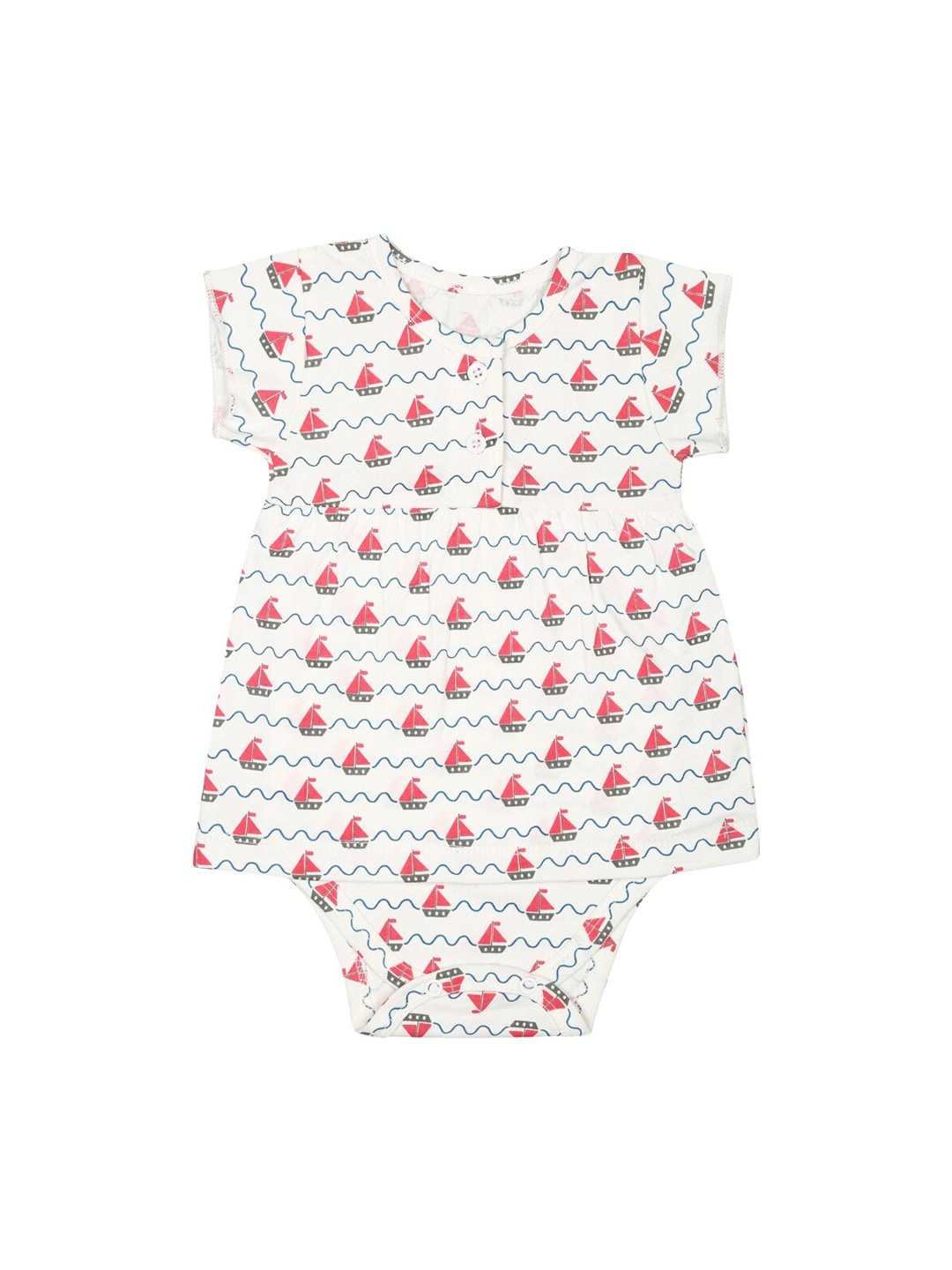 

Nino Bambino Infant Girls White & Coral-Red Printed Organic Cotton Sustainable Bodysuit