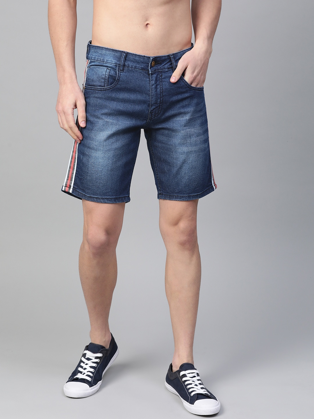 

Kook N Keech Men Navy Blue Solid Regular Fit Denim Shorts