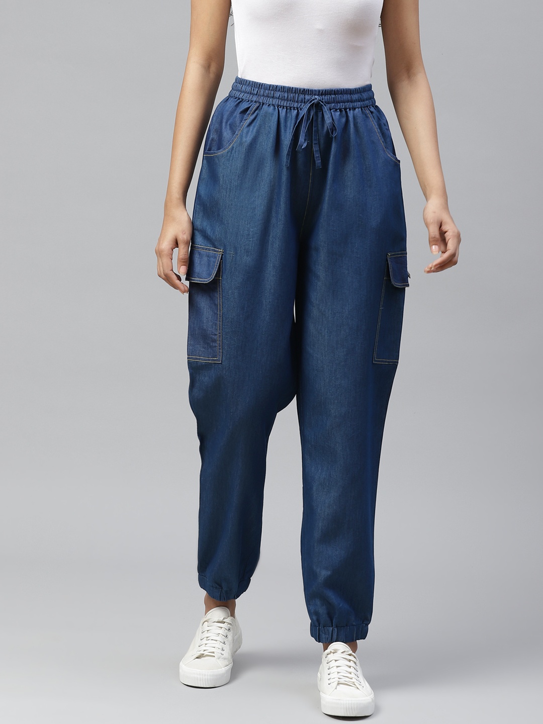 

Tulsattva Women Navy Blue Relaxed Denim Joggers