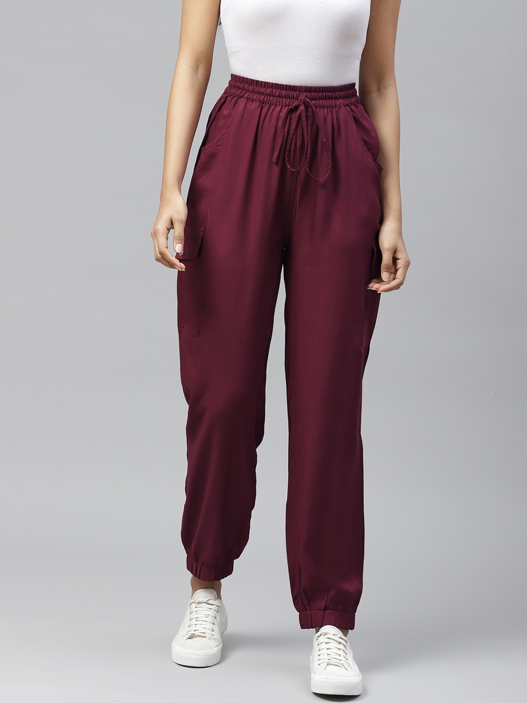 

Tulsattva Women Burgundy Relaxed Regular Fit Solid Joggers