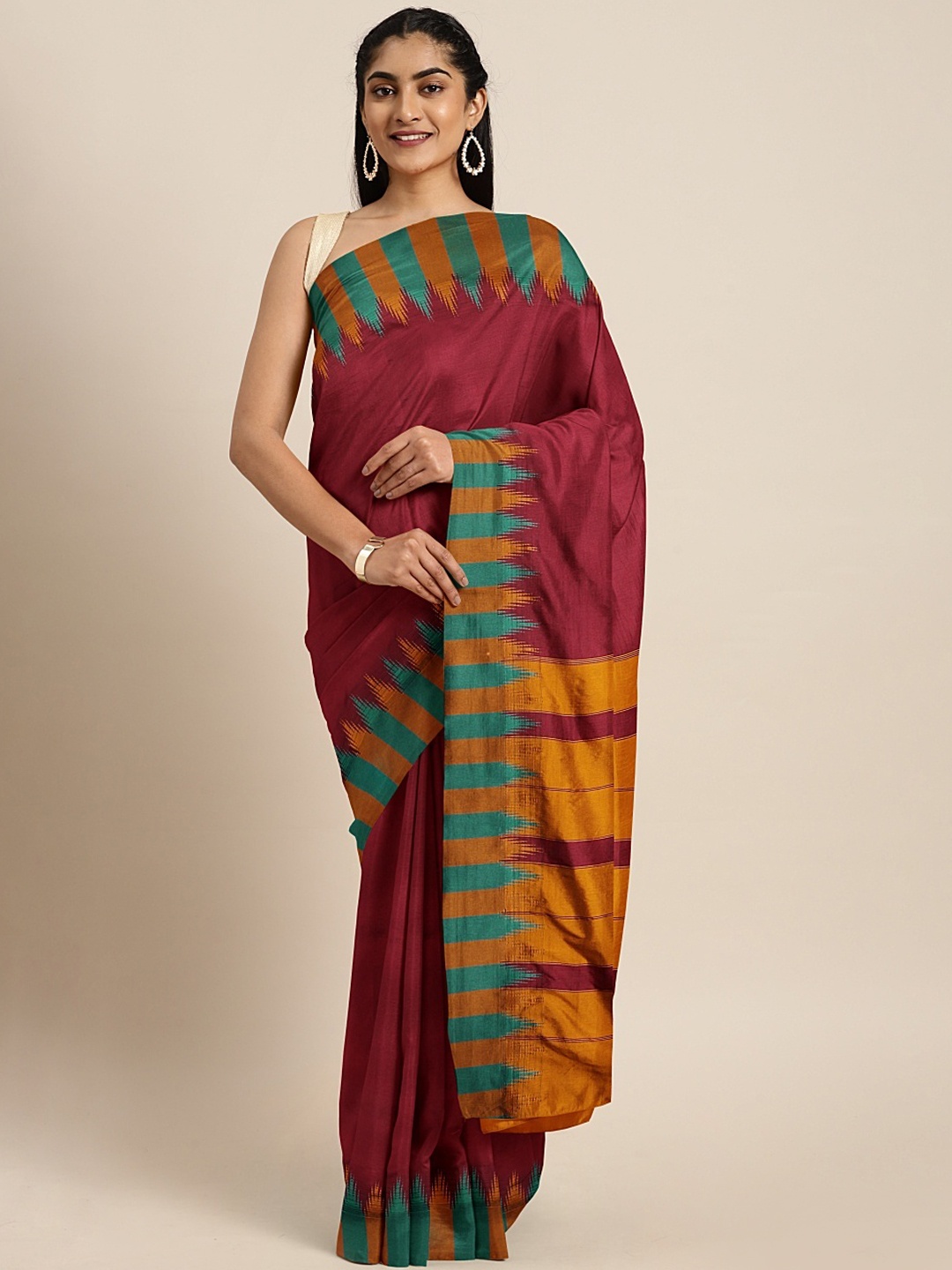 

aamna Maroon Art Silk Solid Mysore Silk Saree