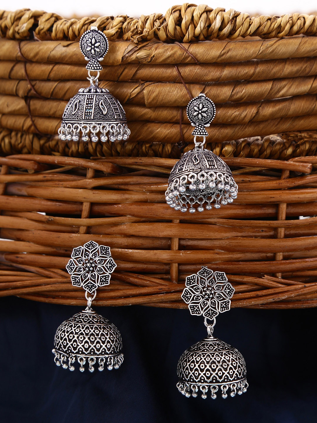 

Yellow Chimes Set of 2 Silver-Plated Contemporary Jhumkas Earring