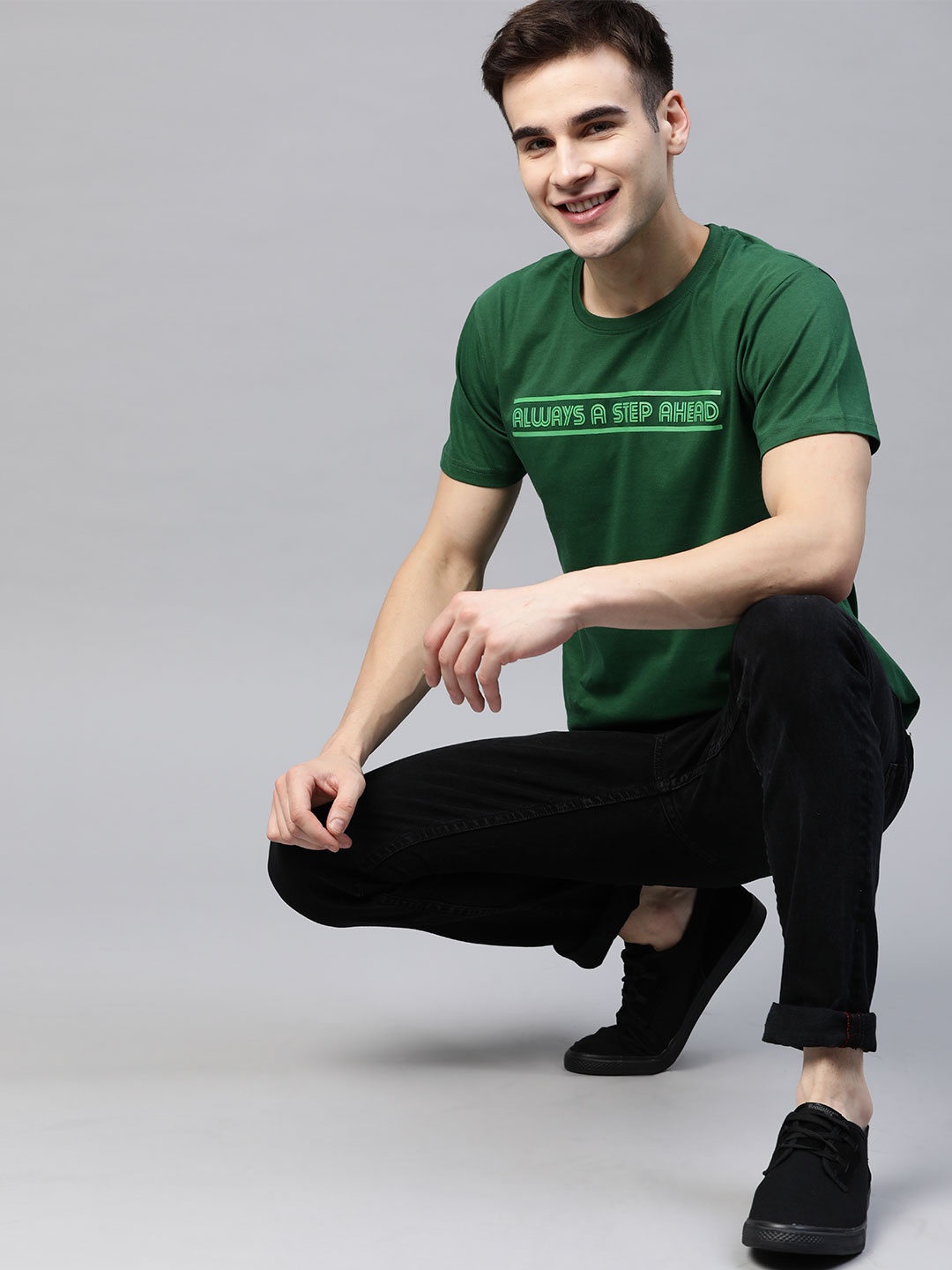 

HERE&NOW Men Green Pure Cotton Printed T-shirt