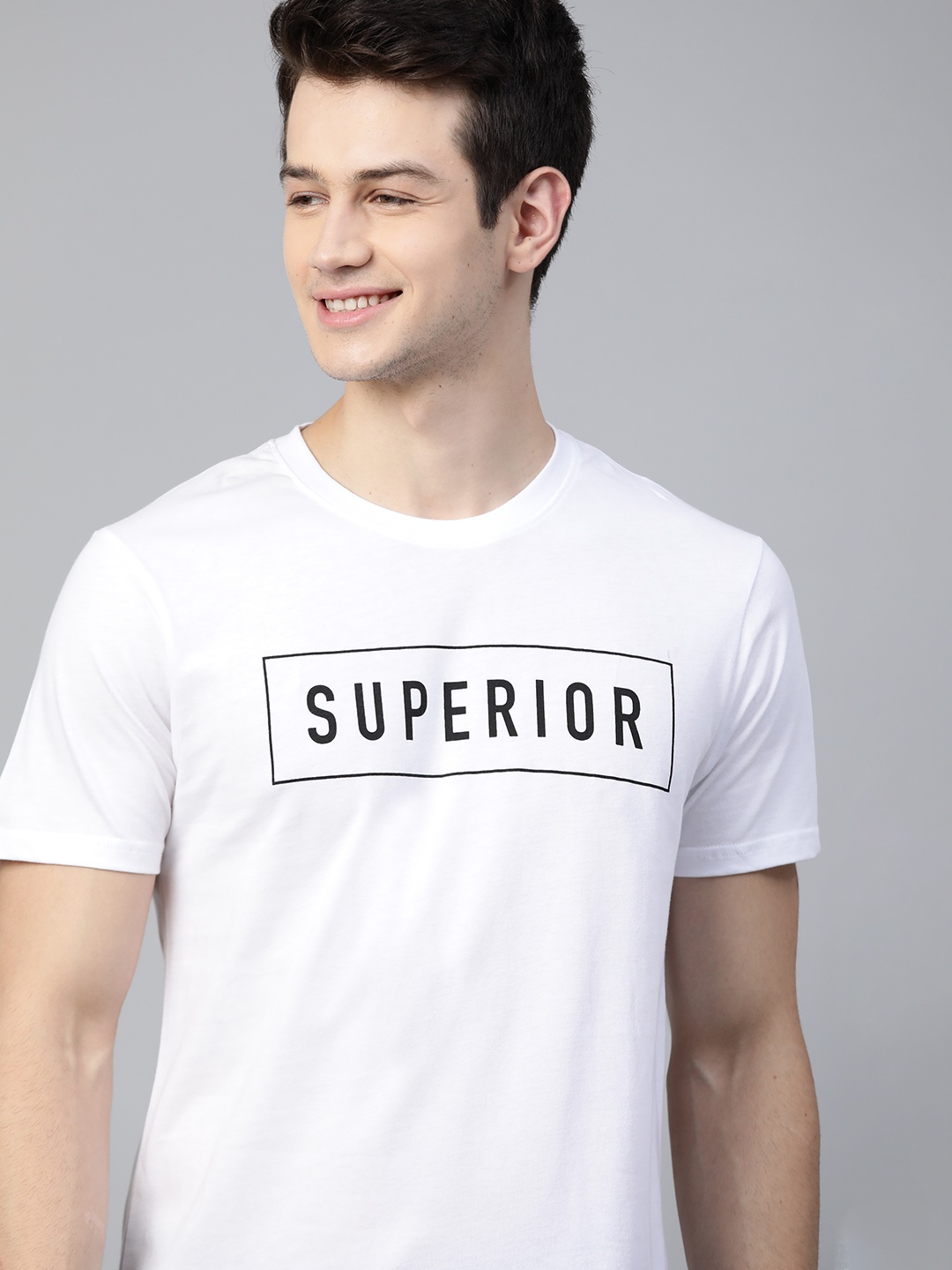 

HERENOW Men White Black Typography Printed Pure Cotton T-shirt