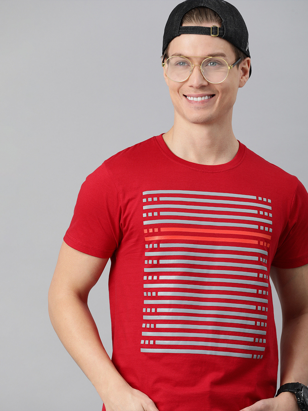 

HERENOW Men Red Printed Pure Cotton T-shirt