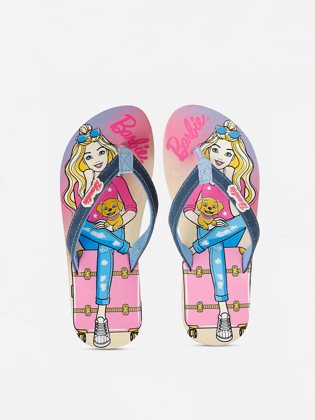 

Kids Ville Girls Blue & Pink Barbie Printed Thong Flip-Flops