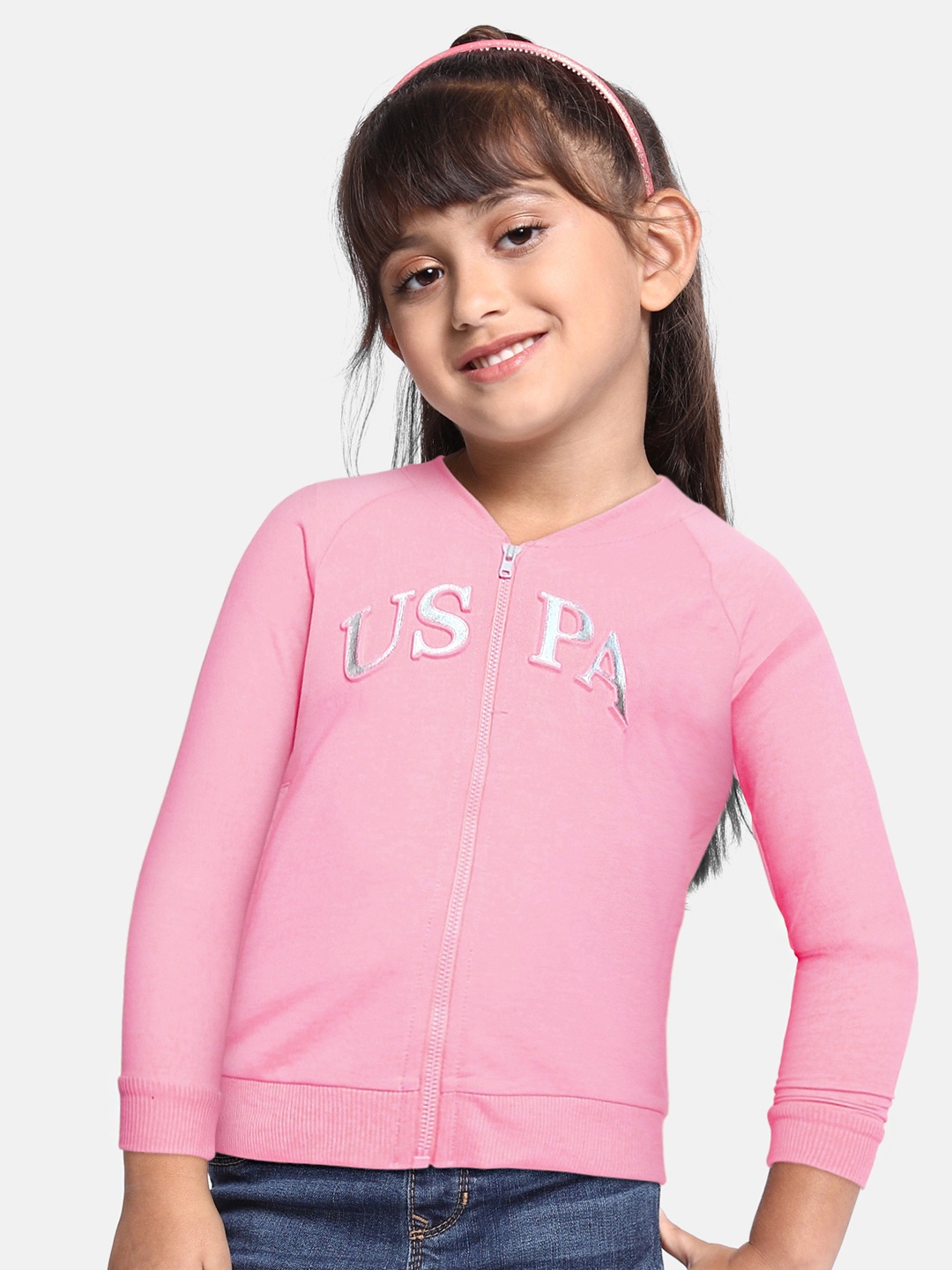 

U.S. Polo Assn. Kids Girls Pink Solid Sweatshirt