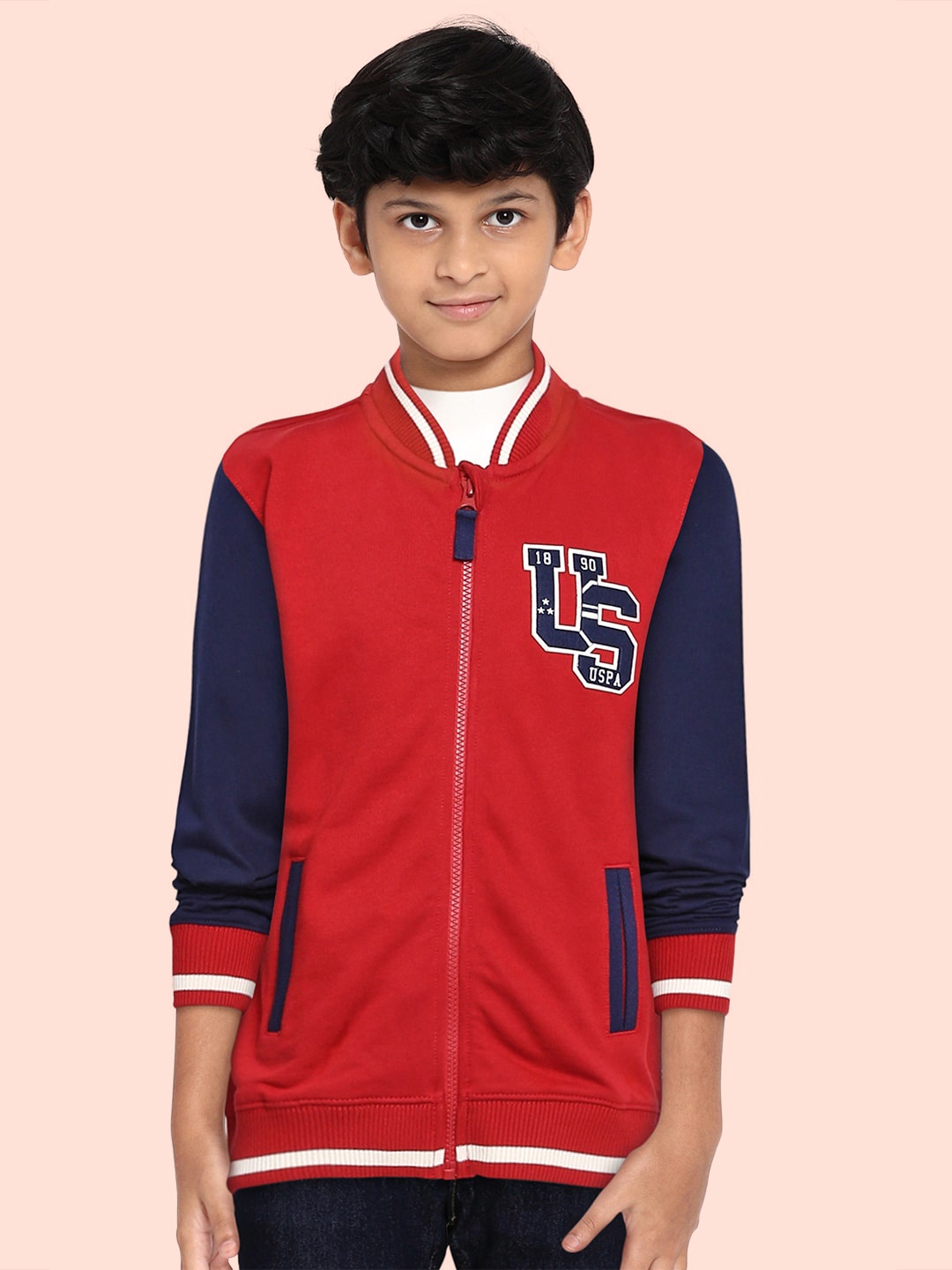 

U.S. Polo Assn. Kids Boys Red & Navy Blue Colourblocked Sweatshirt