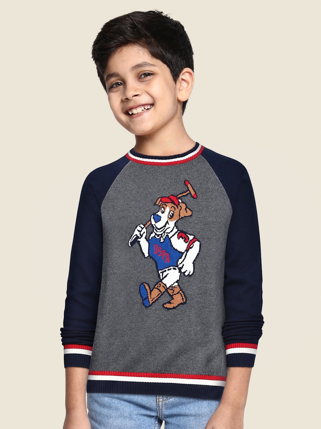 

U.S. Polo Assn. Kids Boys Grey Self Design Pullover Sweater