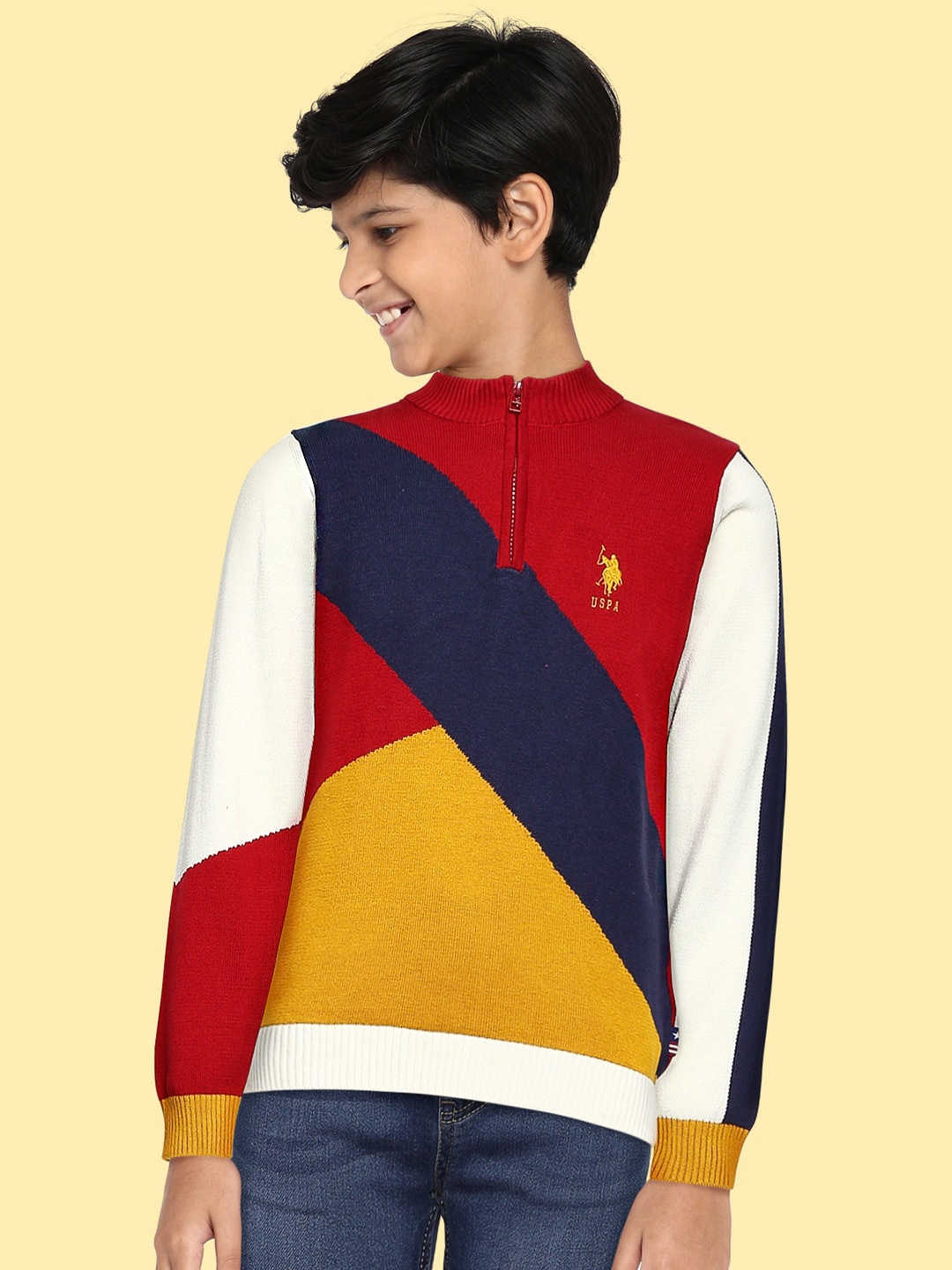 

U.S. Polo Assn. Kids Boys Red Colourblocked Pullover Sweater