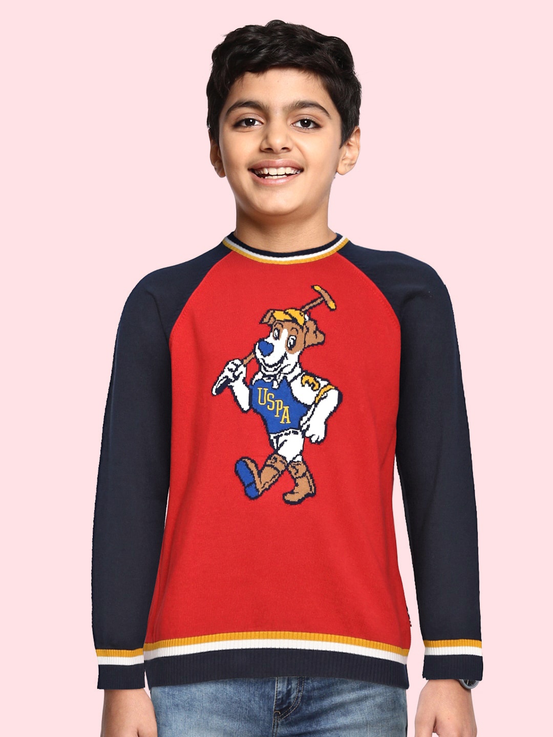 

U.S. Polo Assn. Kids Boys Red & Navy Blue Printed Pullover Sweater