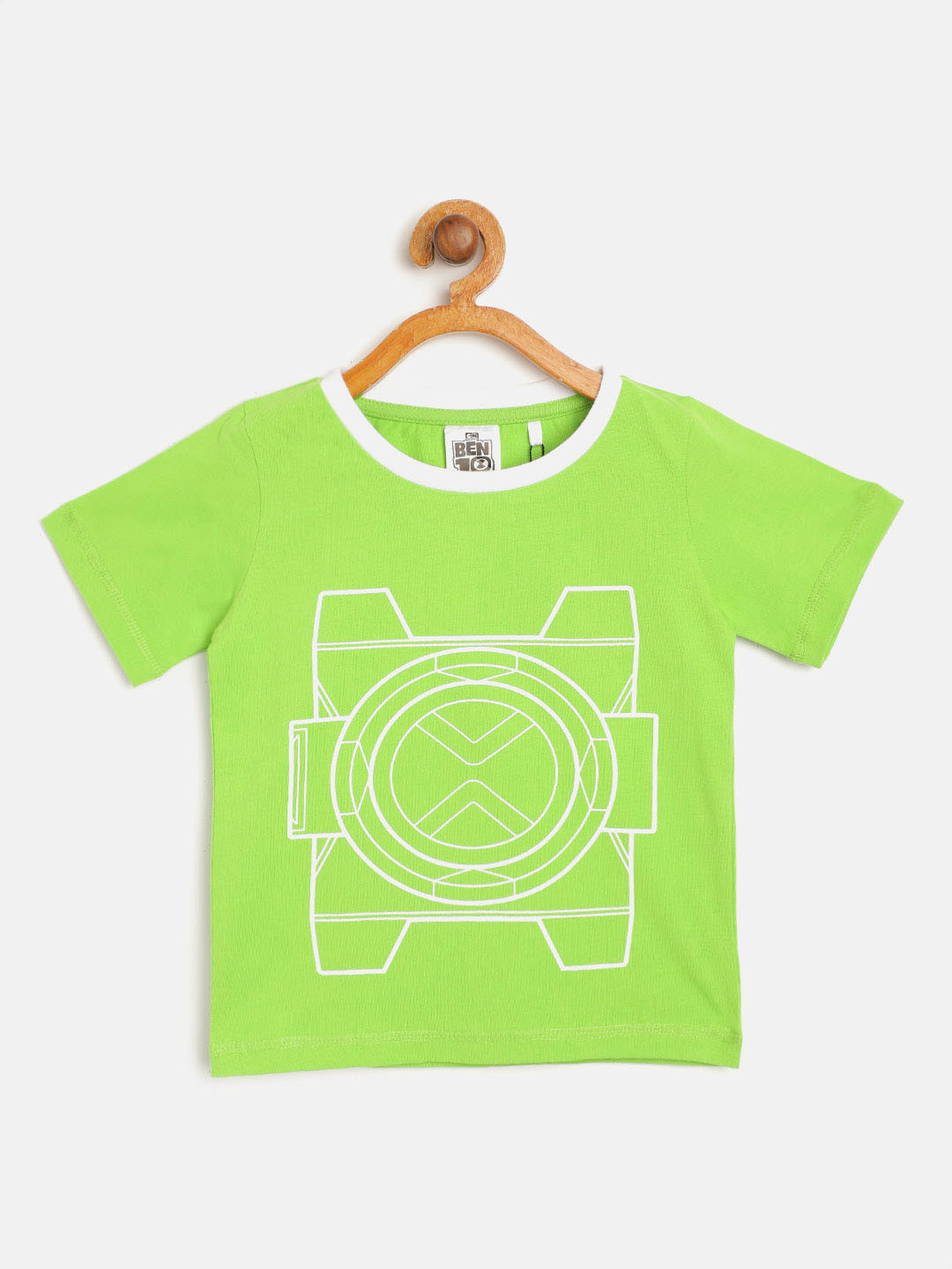 

toothless Boys Green White Ben 10 Print Round Neck Pure Cotton T-shirt