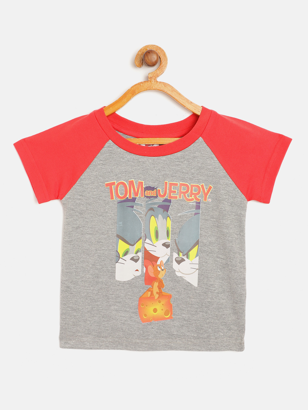 

toothless Boys Grey Melange & Red Tom & Jerry Print Round Neck T-shirt