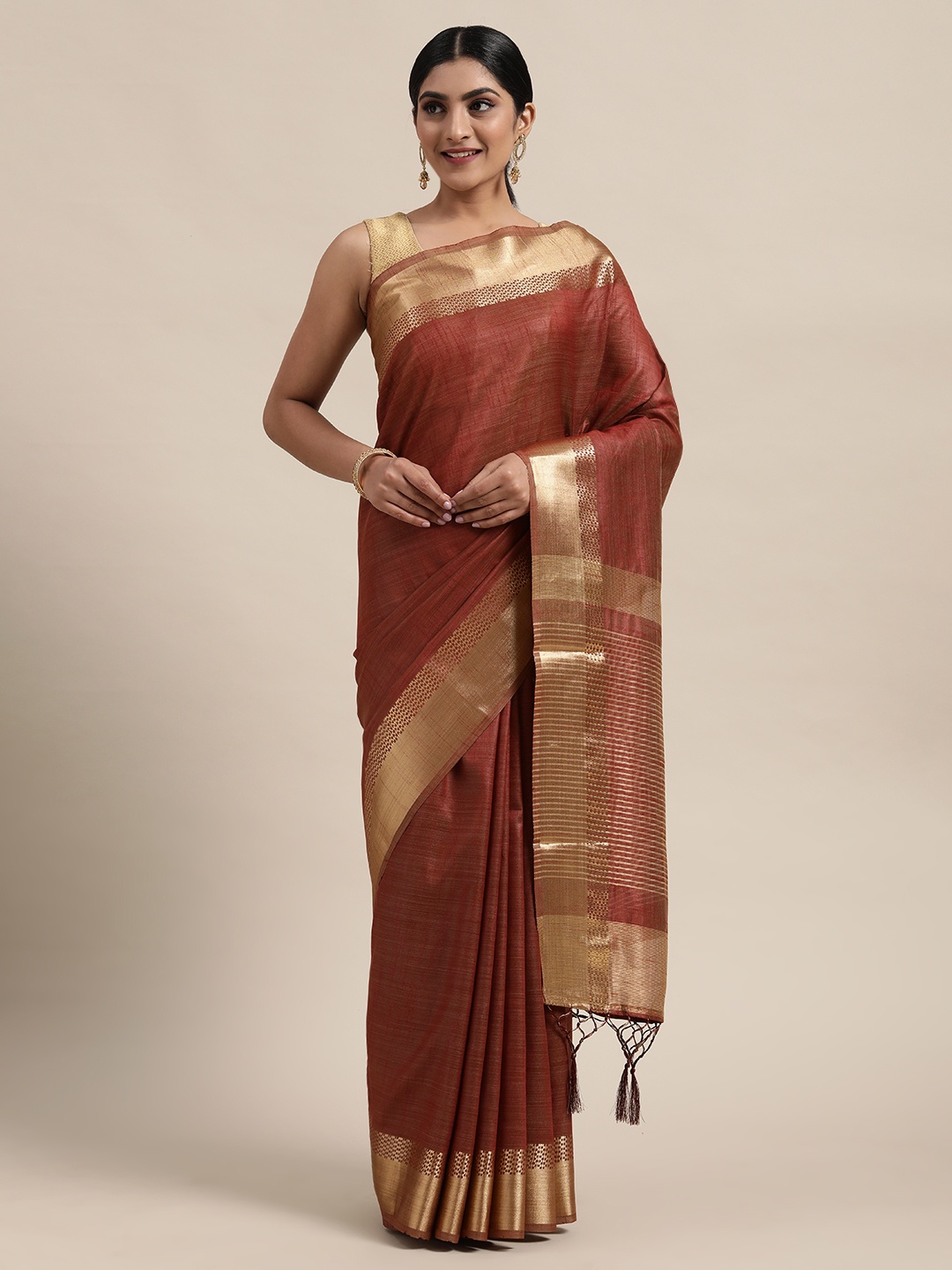 

DIVASTRI Brown & Golden Silk Cotton Solid Banarasi Saree