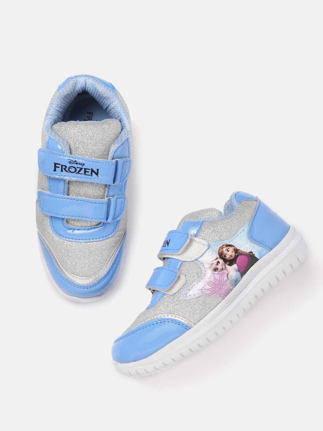 

toothless Girls Silver-Toned & Blue Disney Frozen Shimmered Elsa & Anna Sneakers