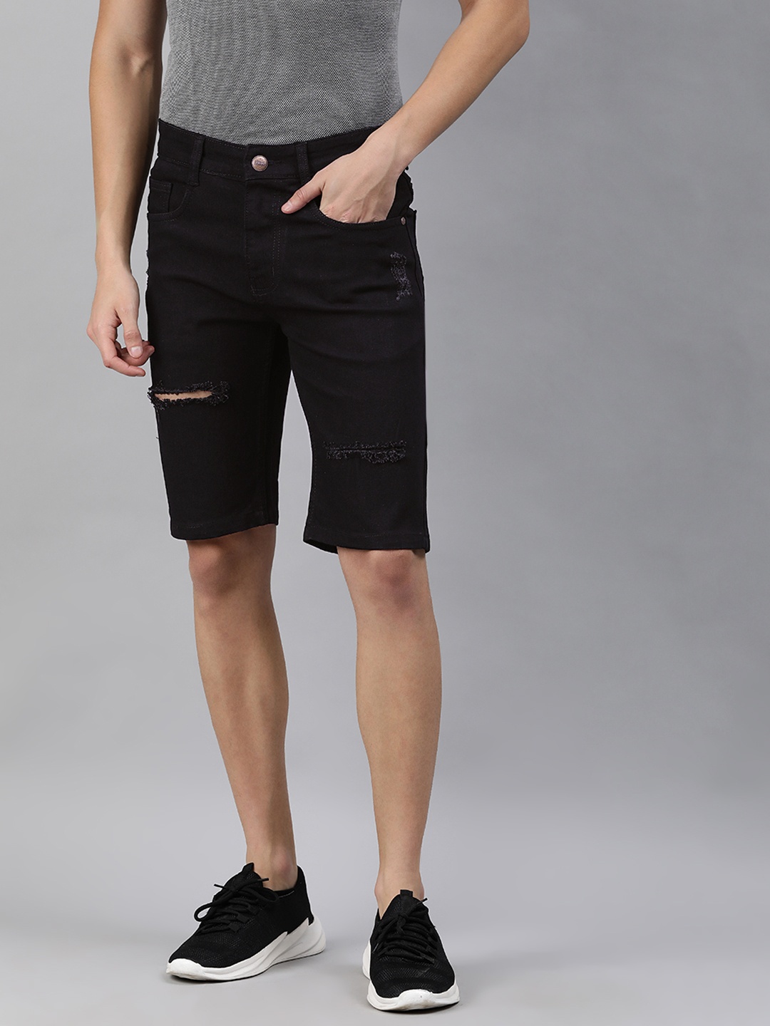 

Urbano Fashion Men Black Solid Slim Fit Denim Shorts