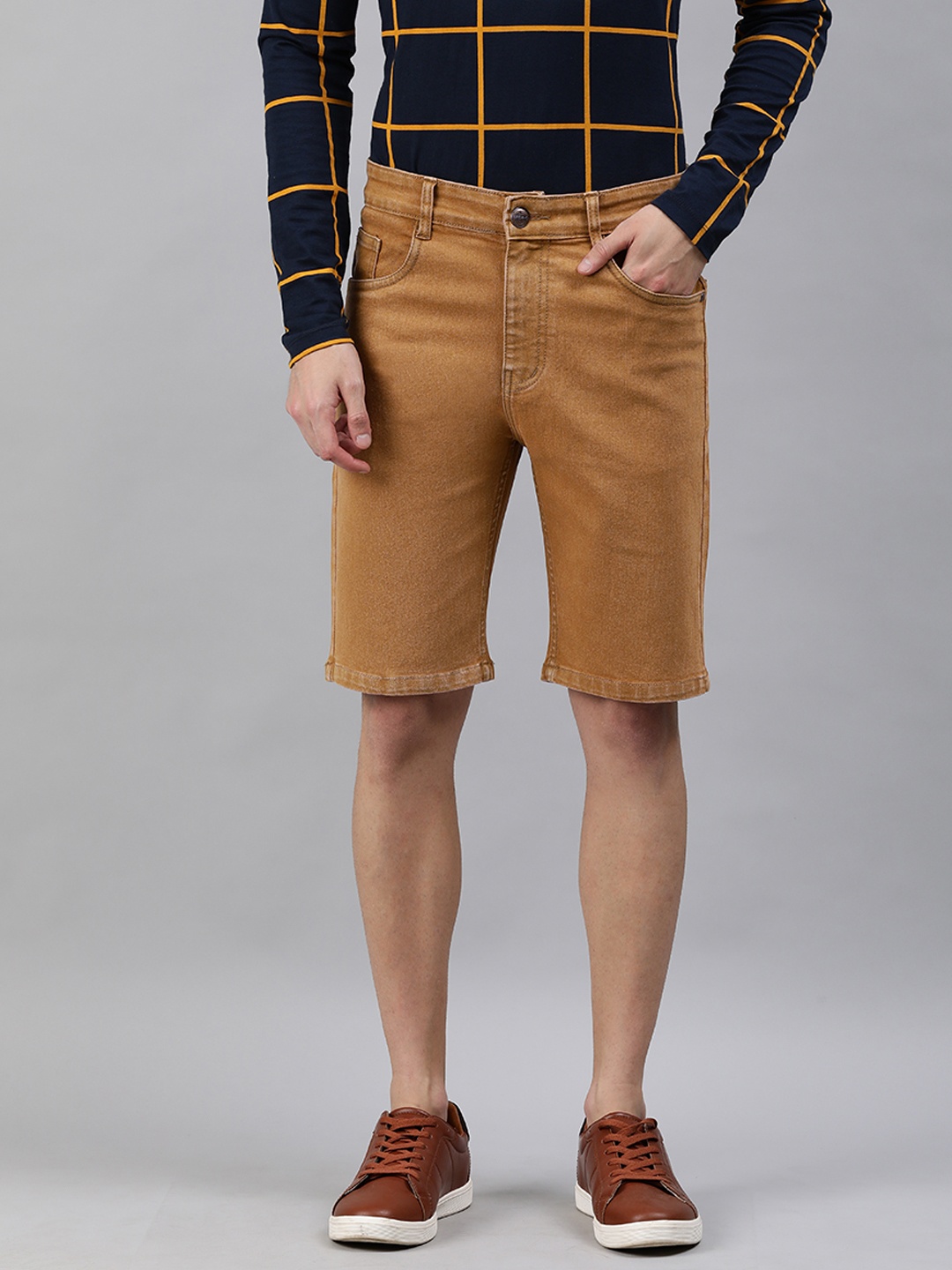

Urbano Fashion Men Khaki Solid Slim Fit Denim Shorts