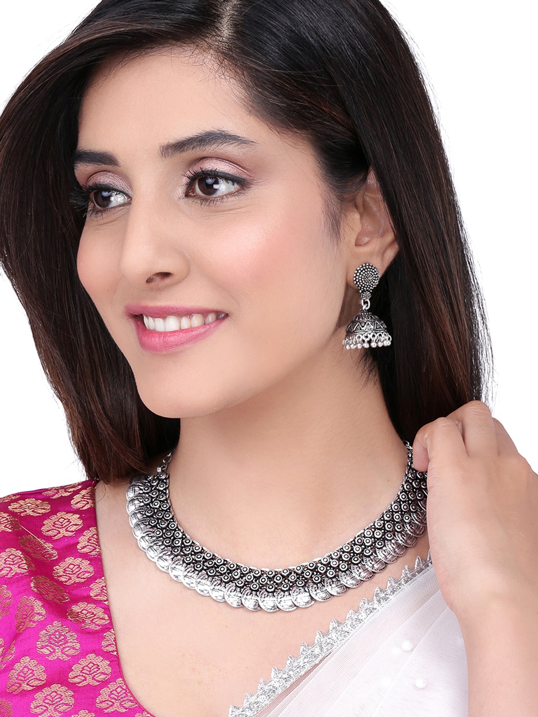 

Yellow Chimes Oxidised Silver-Plated Handcrafted Jewellery Set