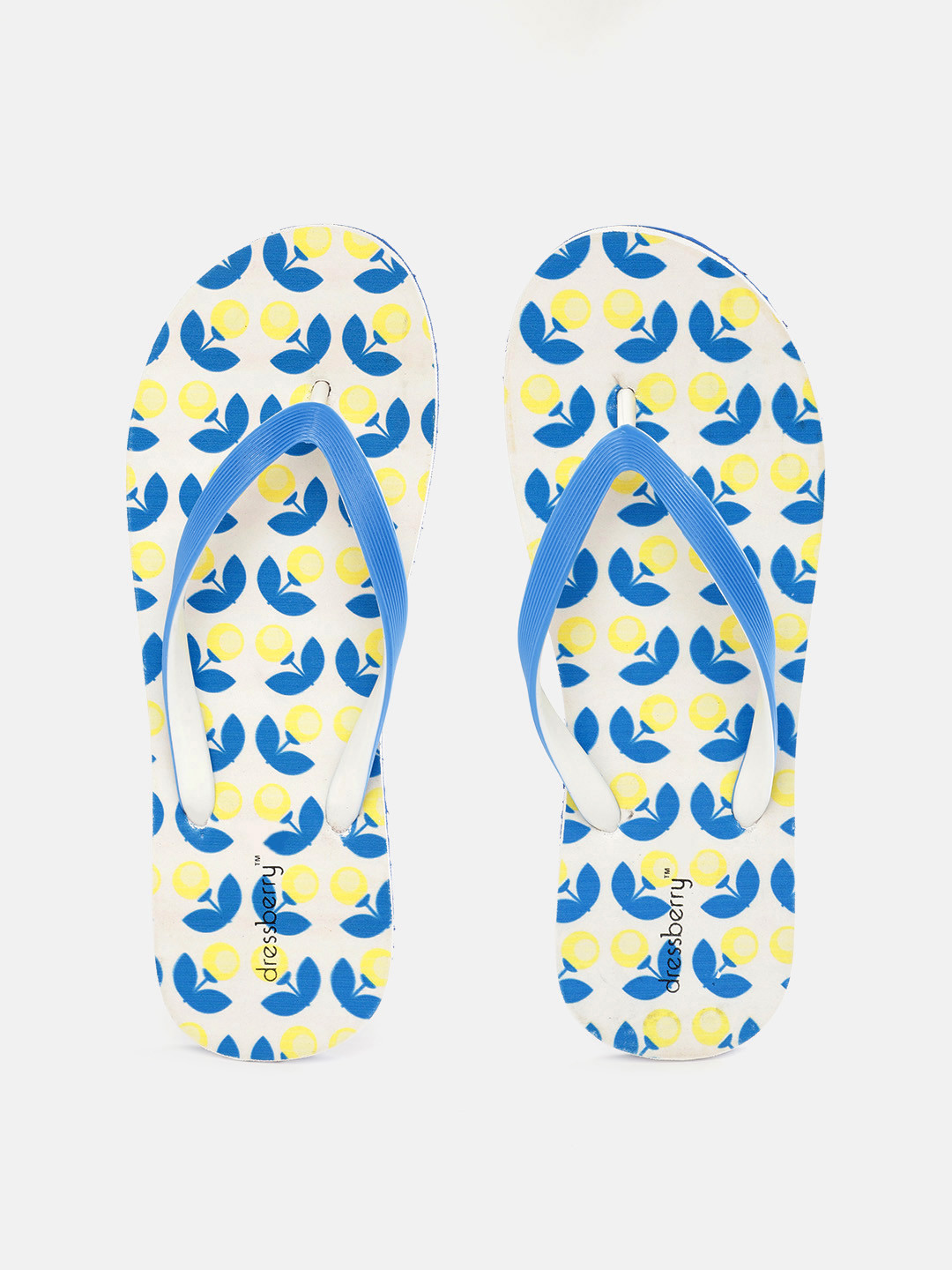 

DressBerry Women Blue & Yellow Printed Thong Flip-Flops