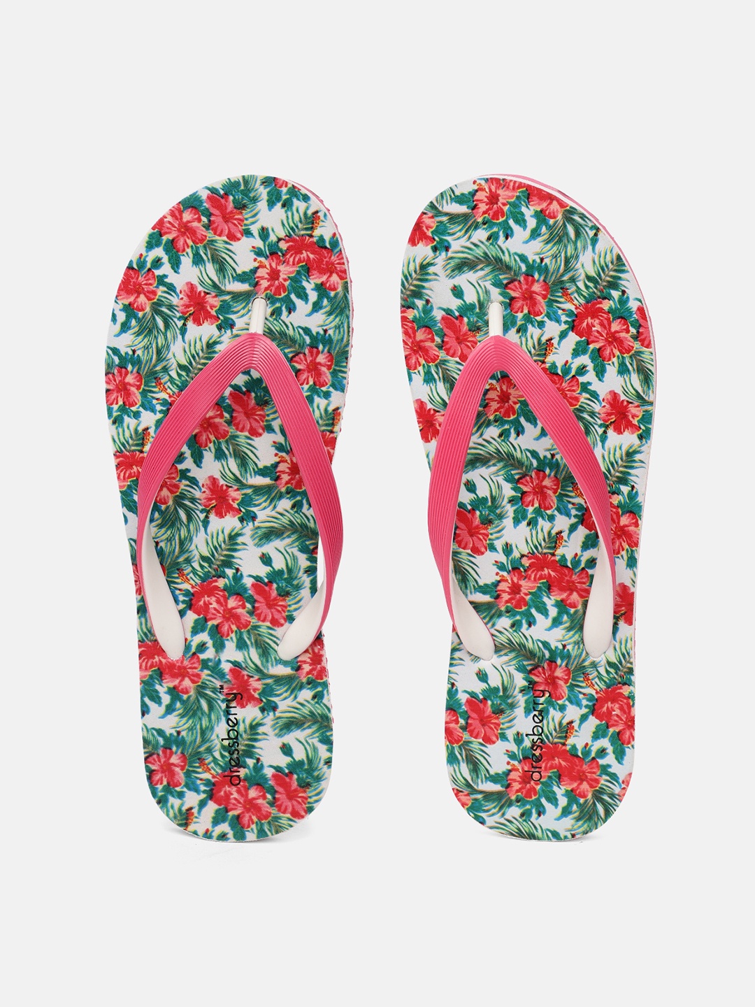 

DressBerry Women Pink & Green Tropical Print Thong Flip-Flops